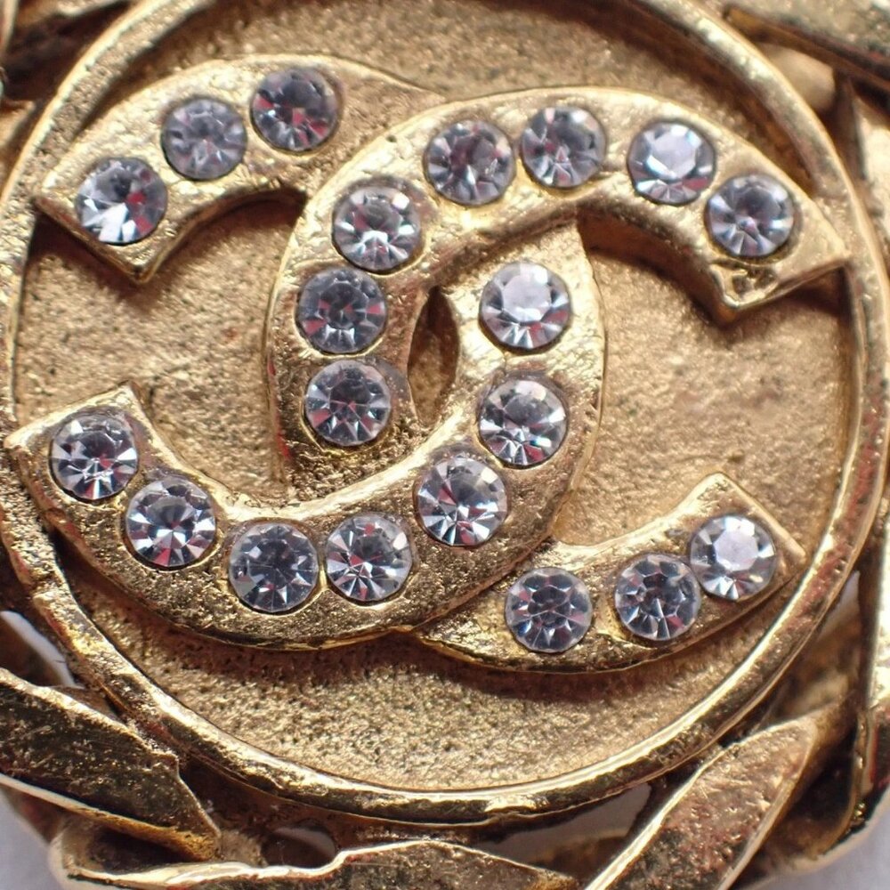 CHANEL CC Logo Rhinestone Round Button Earrings 23 Clip-On Gold Vintage 34RL666 - Picture 8 of 16